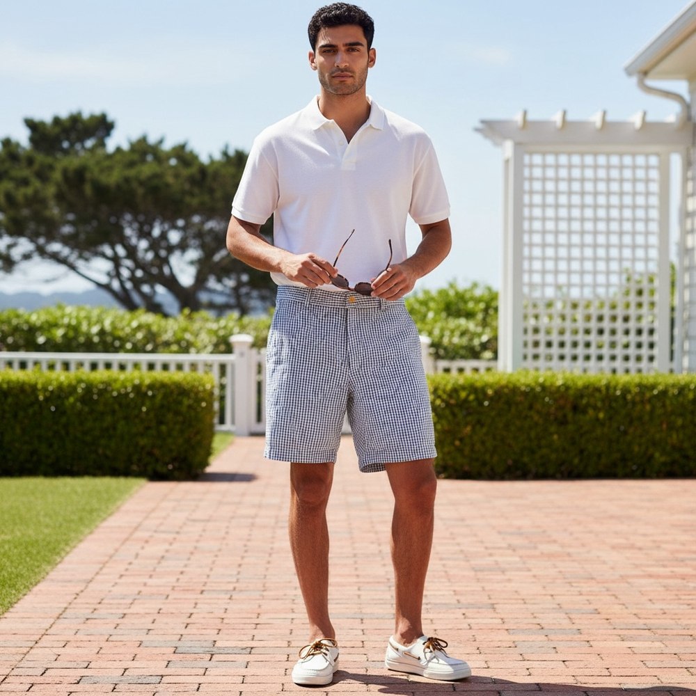 Men's Southern Tide Flat Front Shorts Waist 32 Blue White Seersucker
